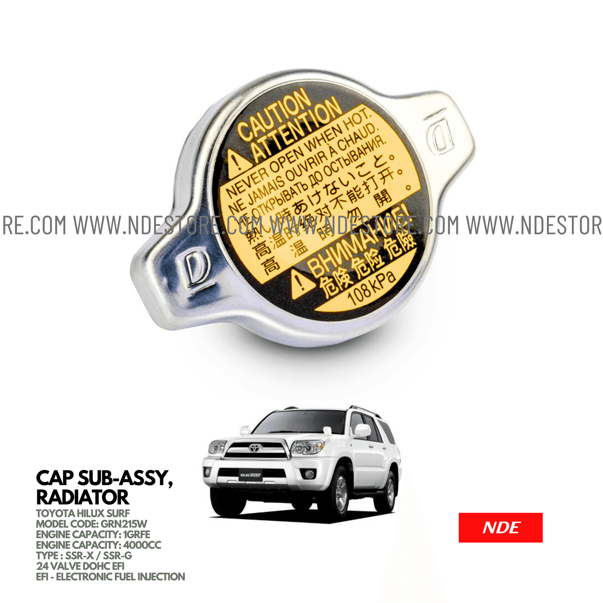 RADIATOR CAP ASSY FOR TOYOTA HILUX SURF SSR (2005-2009) - ndestore.com