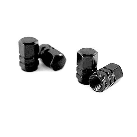 WHEEL NOZZLE CAPS ALUMINUM CHROME UNIVERSAL HEXAGONAL SHAPE BLACK COLOR