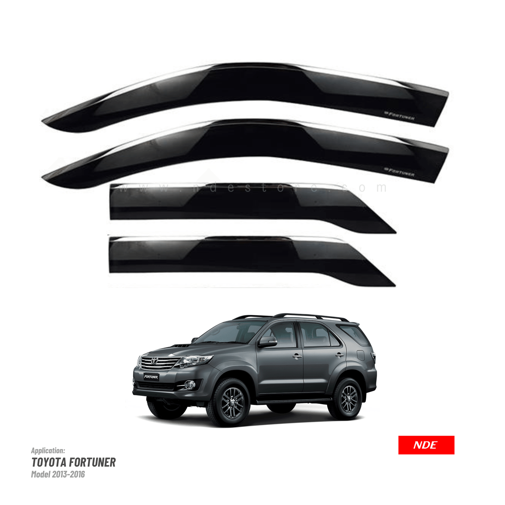 AIR PRESS BLACK TINTED DOOR WINDOW VISOR FOR TOYOTA FORTUNER (2013-2016) - ndestore.com