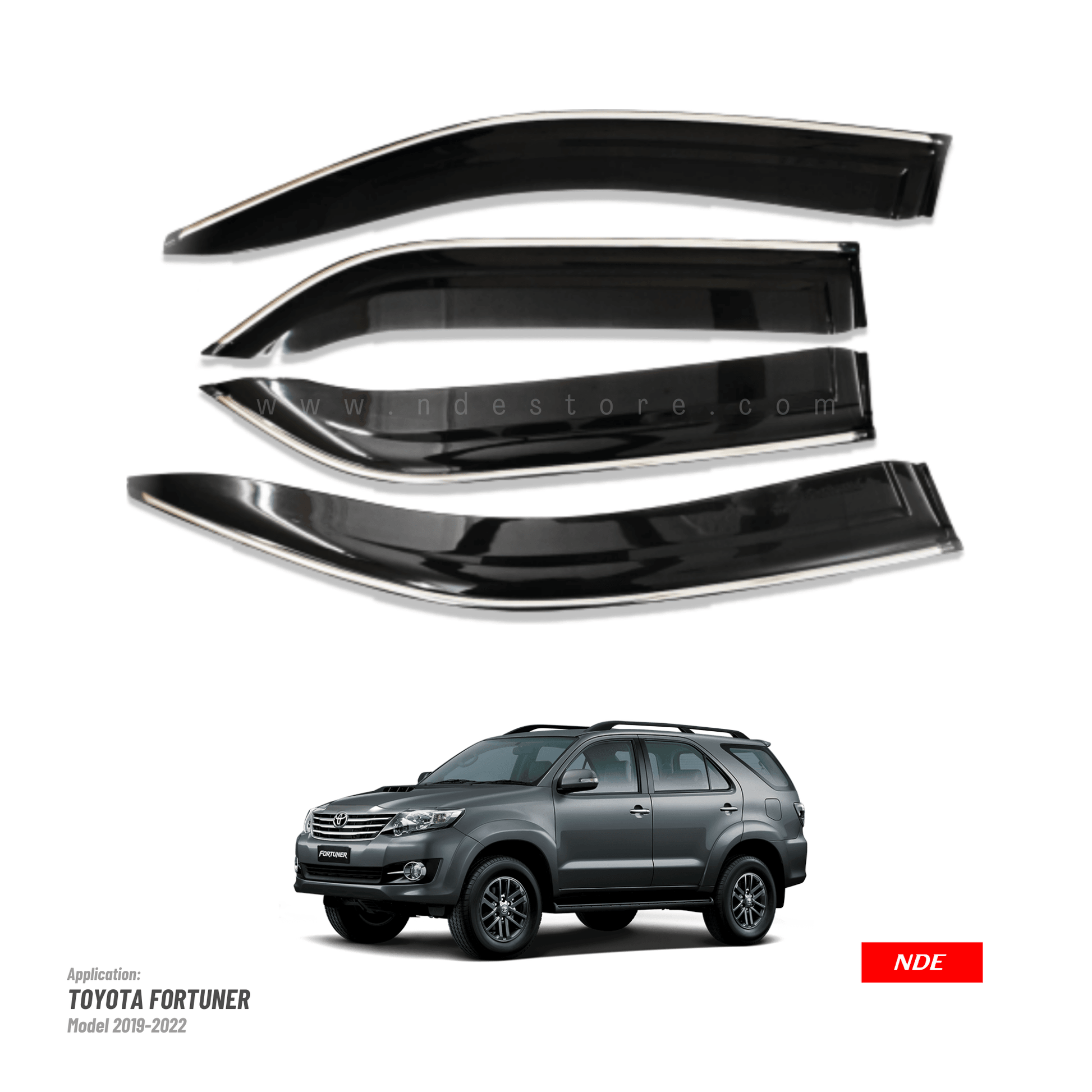 AIR PRESS BLACK TINTED DOOR WINDOW VISOR FOR TOYOTA FORTUNER (2016-2024) - ndestore.com