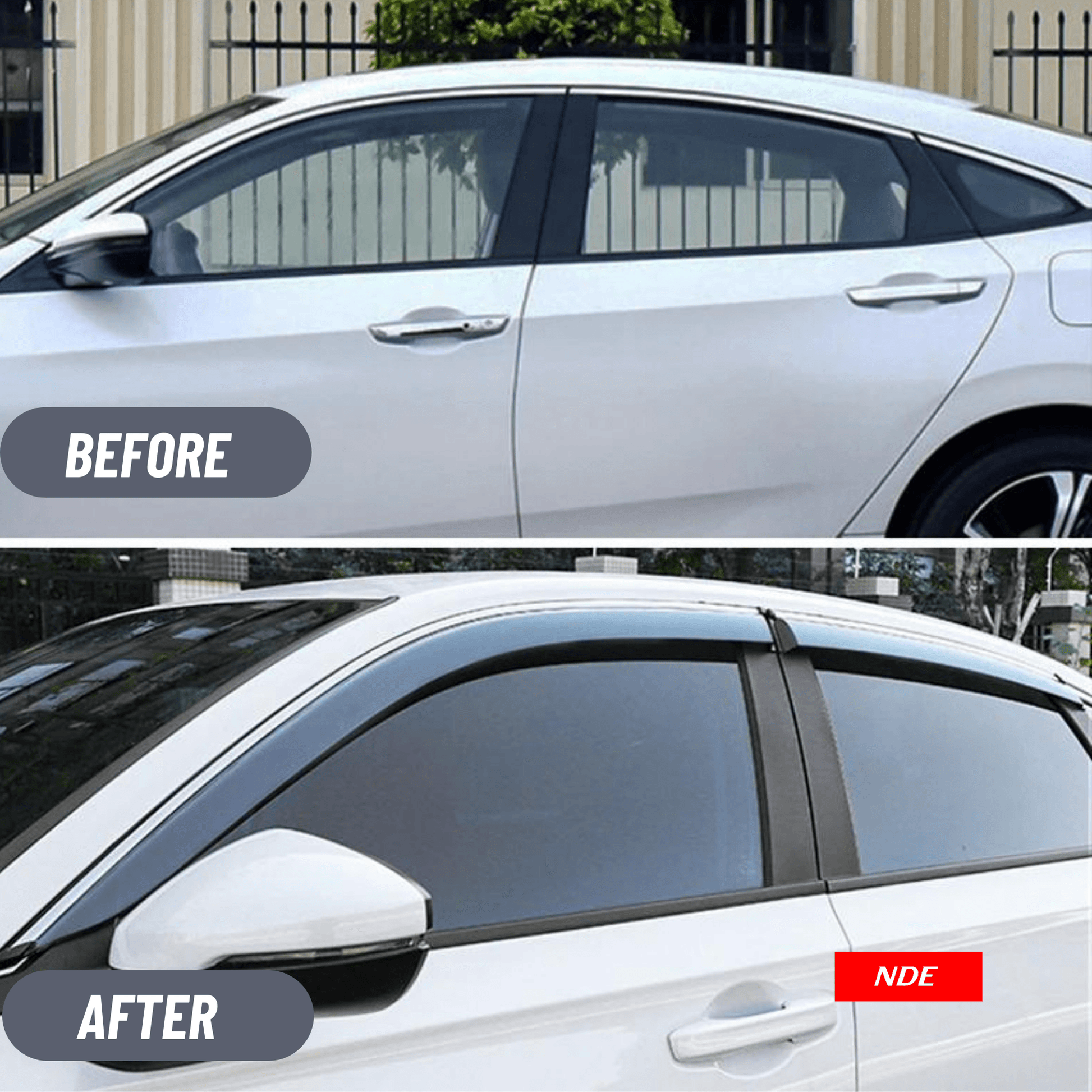 AIR PRESS BLACK TINTED DOOR WINDOW VISOR FOR HONDA CIVIC (2016-2021) - TXR - ndestore.com