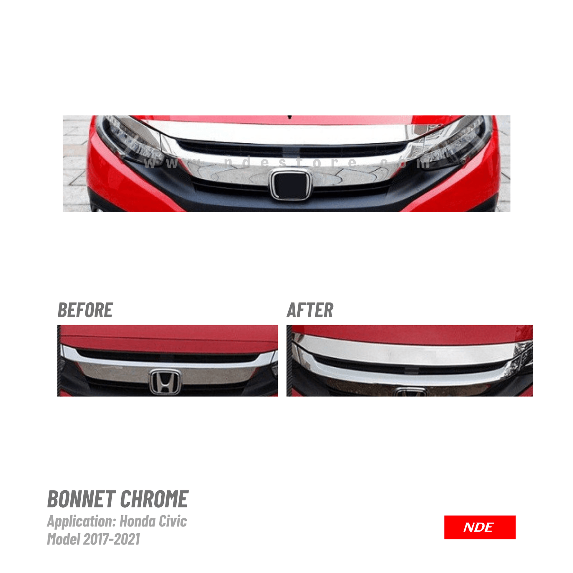 BONNET MOLDING CHROME FOR HONDA CIVIC (2017-2021) - ndestore.com