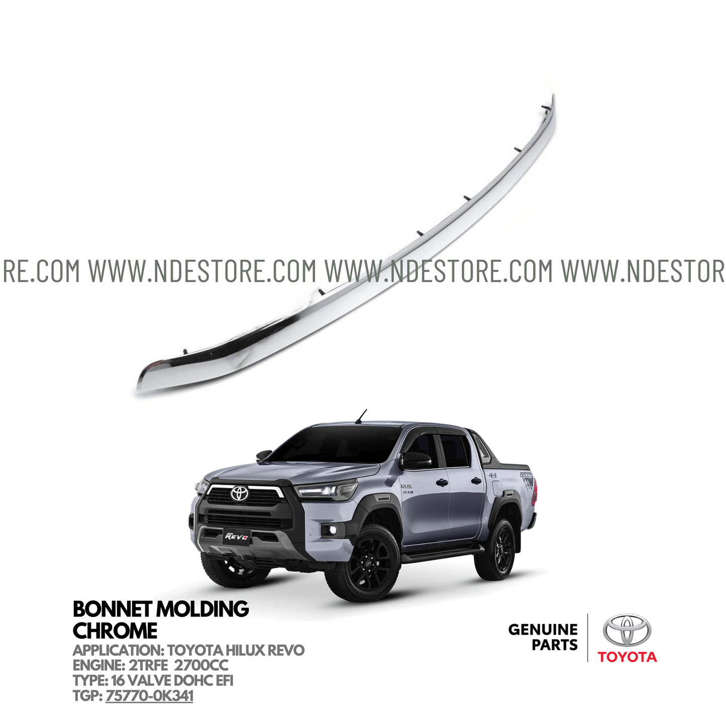 BONNET MOLDING CHROME FOR TOYOTA HILUX REVO (2017-2024) - ndestore.com