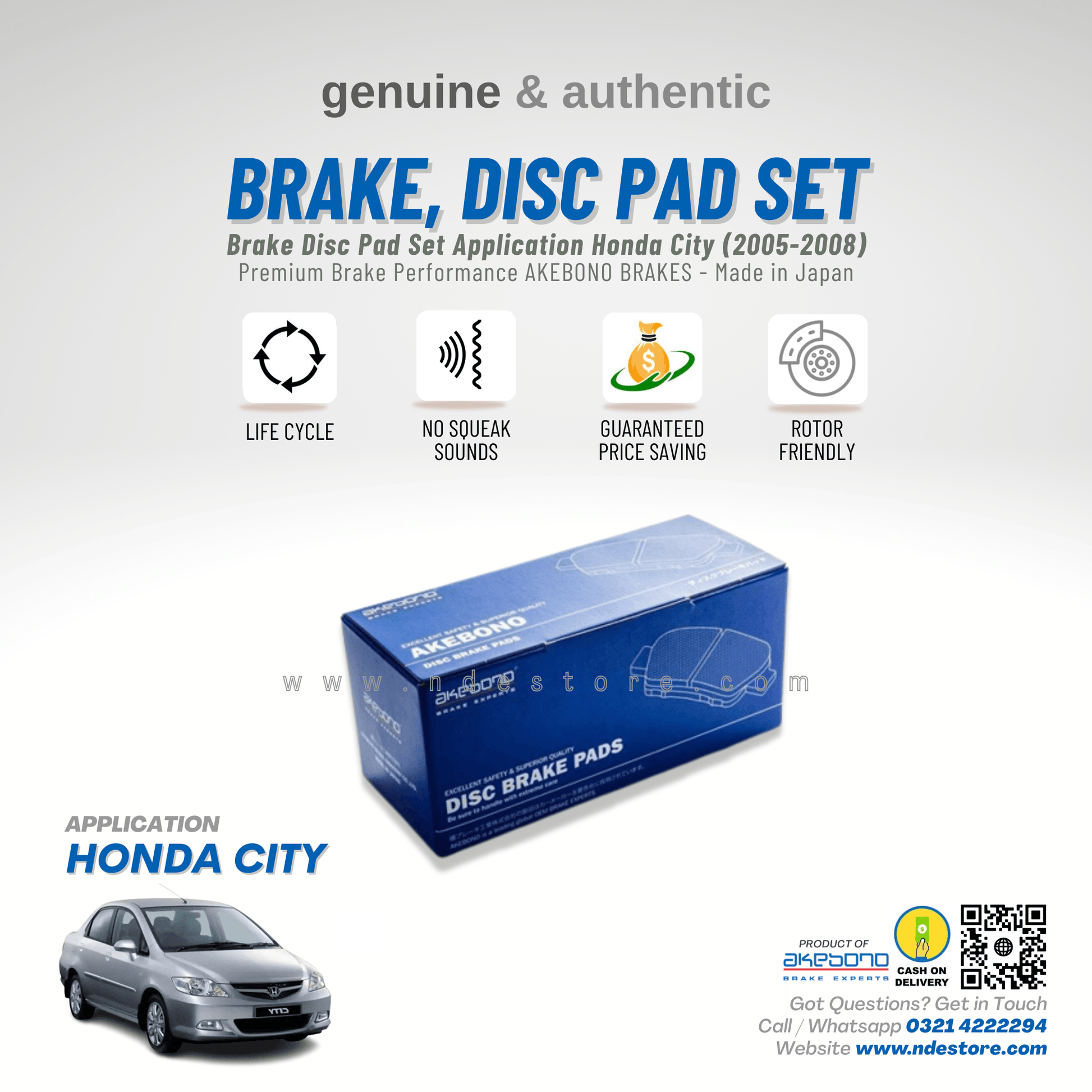 BRAKE, DISC PAD FRONT FOR HONDA CITY (2002-2008) - AKEBONO - ndestore.com