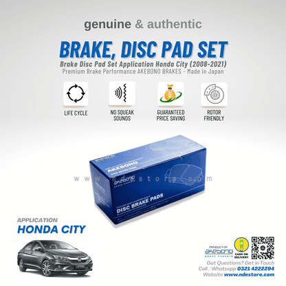 BRAKE, DISC PAD FRONT AKEBONO JAPAN FOR HONDA CITY (2008-2021) - ndestore.com