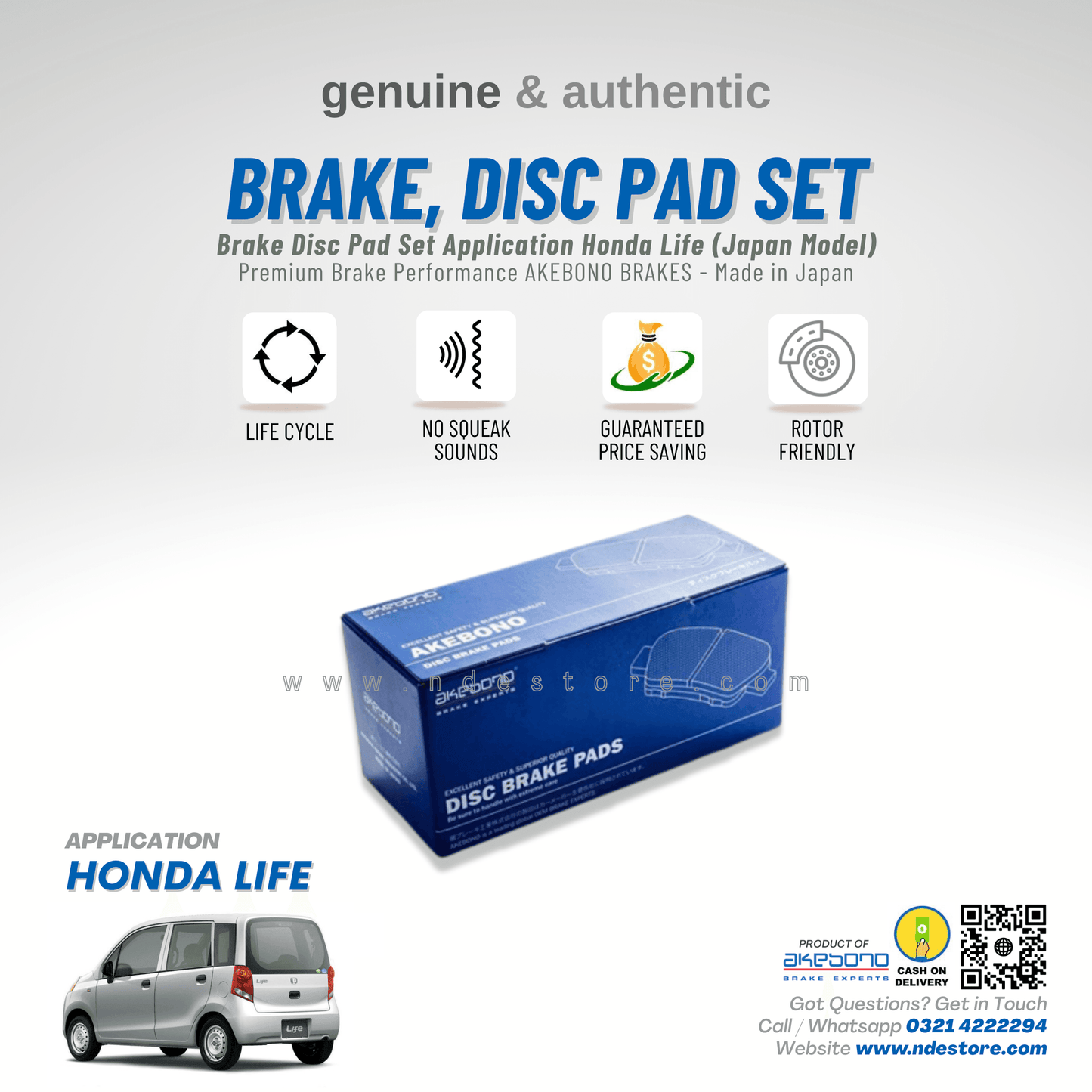 BRAKE, DISC PAD FRONT FOR HONDA LIFE - AKEBONO - ndestore.com