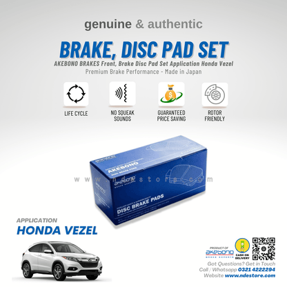 BRAKE, DISC PAD FRONT FOR HONDA VEZEL - AKEBONO - ndestore.com