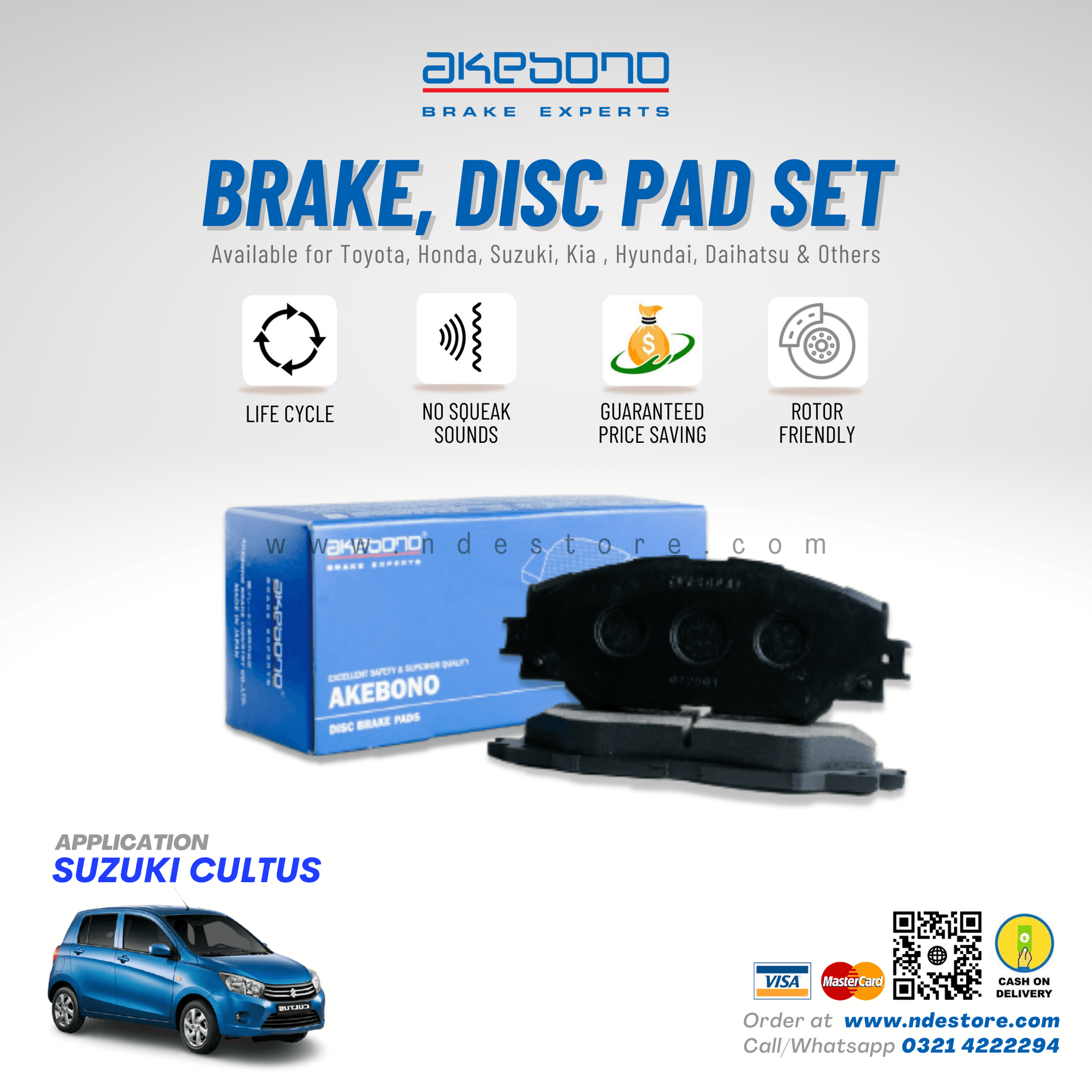 BRAKE, DISC PAD FRONT AKEBONO FOR SUZUKI CULTUS (2018-2024) - ndestore.com