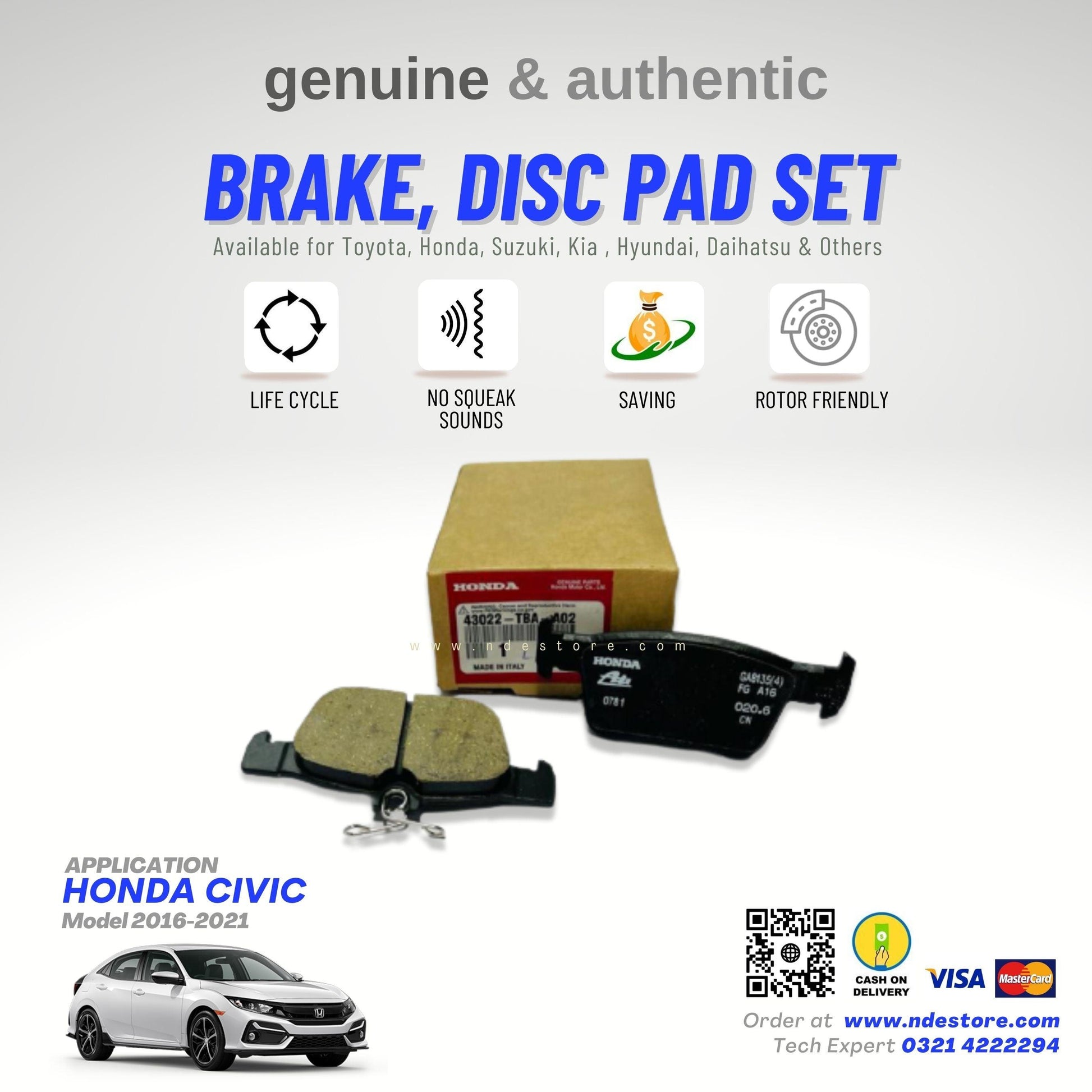 BRAKE, DISC PAD REAR FOR HONDA CIVIC (2016-2021) (HONDA GENUINE PART) - ndestore.com