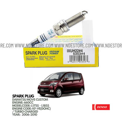 SPARK PLUG DENSO IRIDIUM FOR DAIHATSU MOVE CUSTOM (2006-2010) - ndestore.com