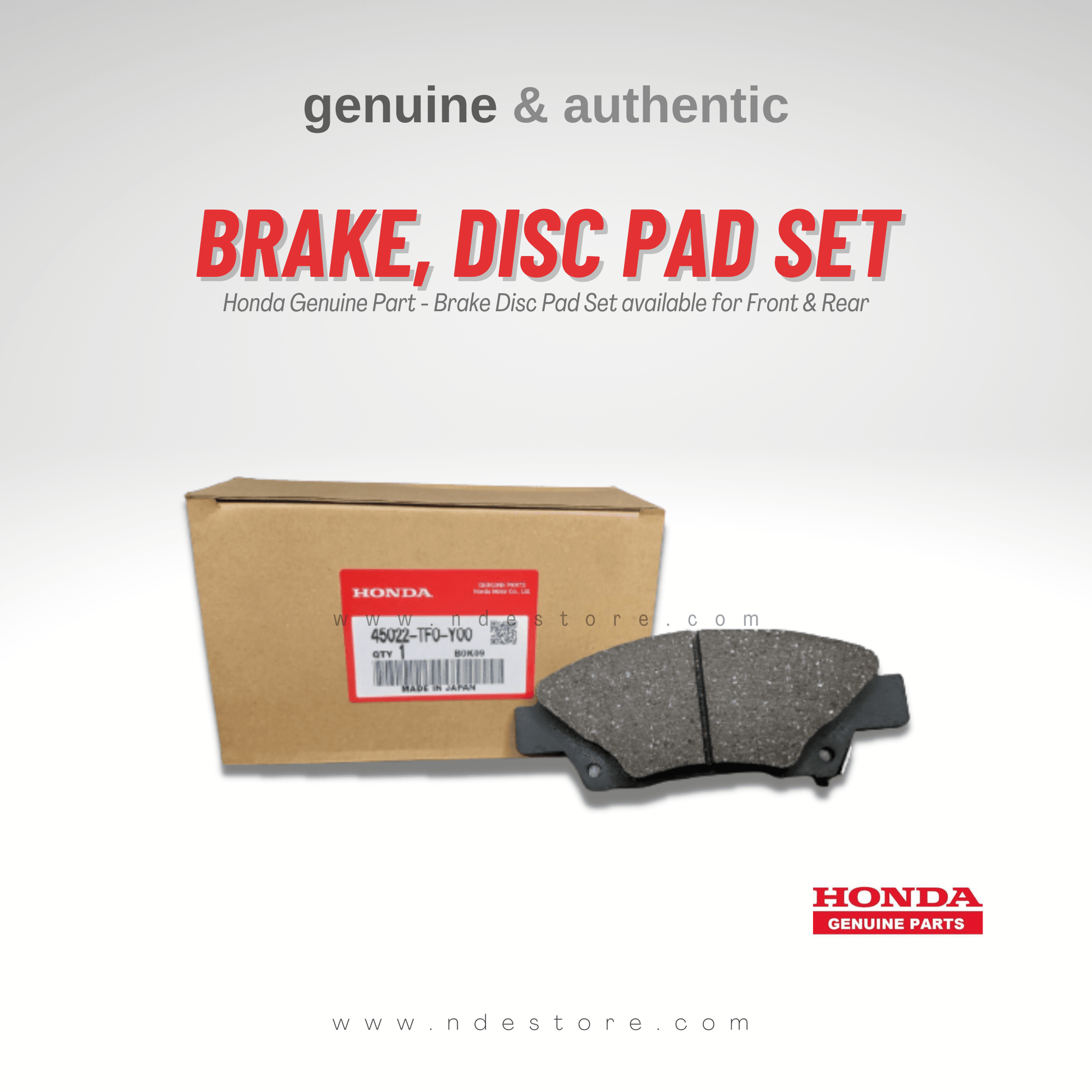 BRAKE, DISC PAD FRONT FOR HONDA BRV (HONDA GENUINE PART) - ndestore.com