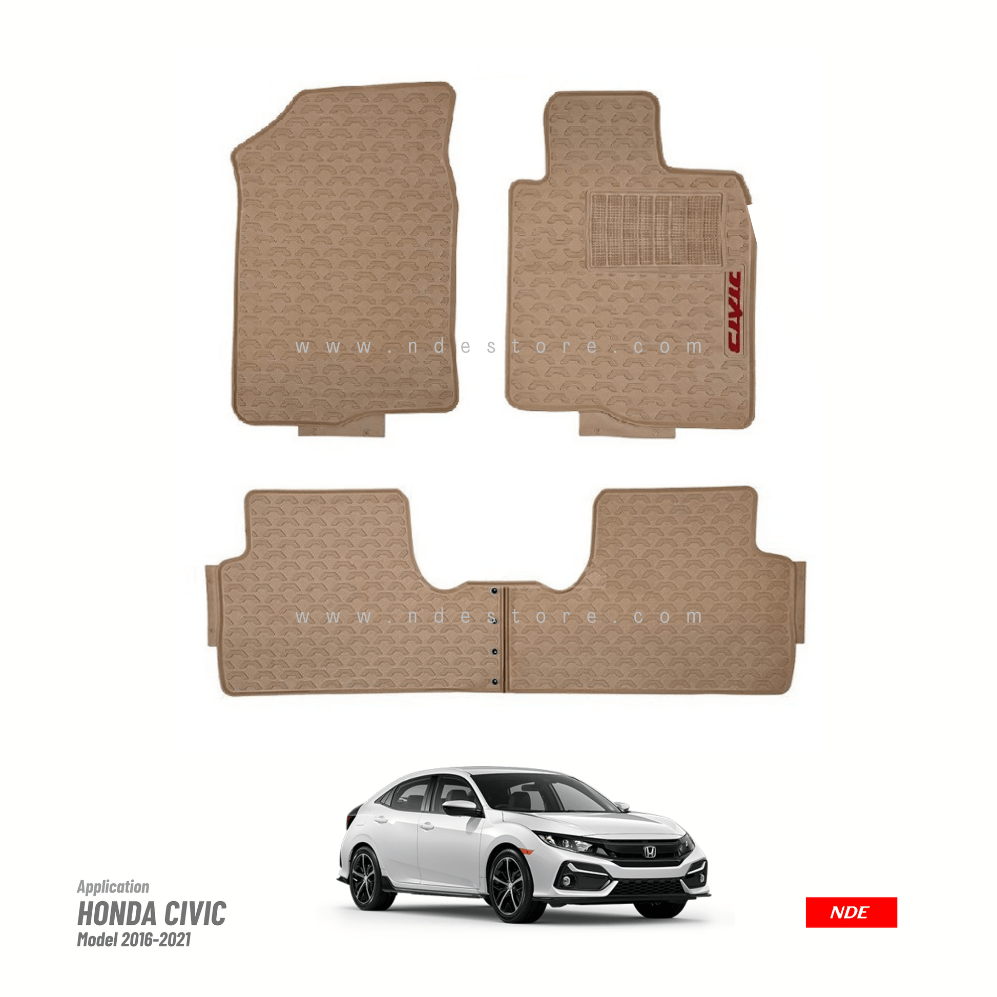 FLOOR MAT RUBBER / LATEX ANTI SLIP SILICONE BEIGE FOR HONDA CIVIC (2016-2021) (IMPORTED) - ndestore.com