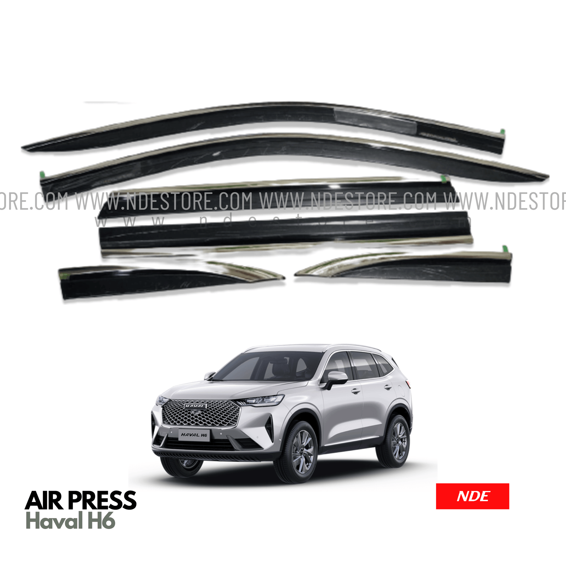 AIR PRESS BLACK TINTED DOOR WINDOW VISOR WITH CHROME FOR HAVAL H6 - TXR - ndestore.com