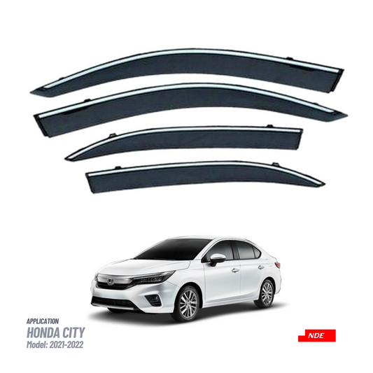 AIR PRESS BLACK TINTED DOOR WINDOW VISOR WITH CHORME FOR HONDA CITY (2021-2024) - ndestore.com