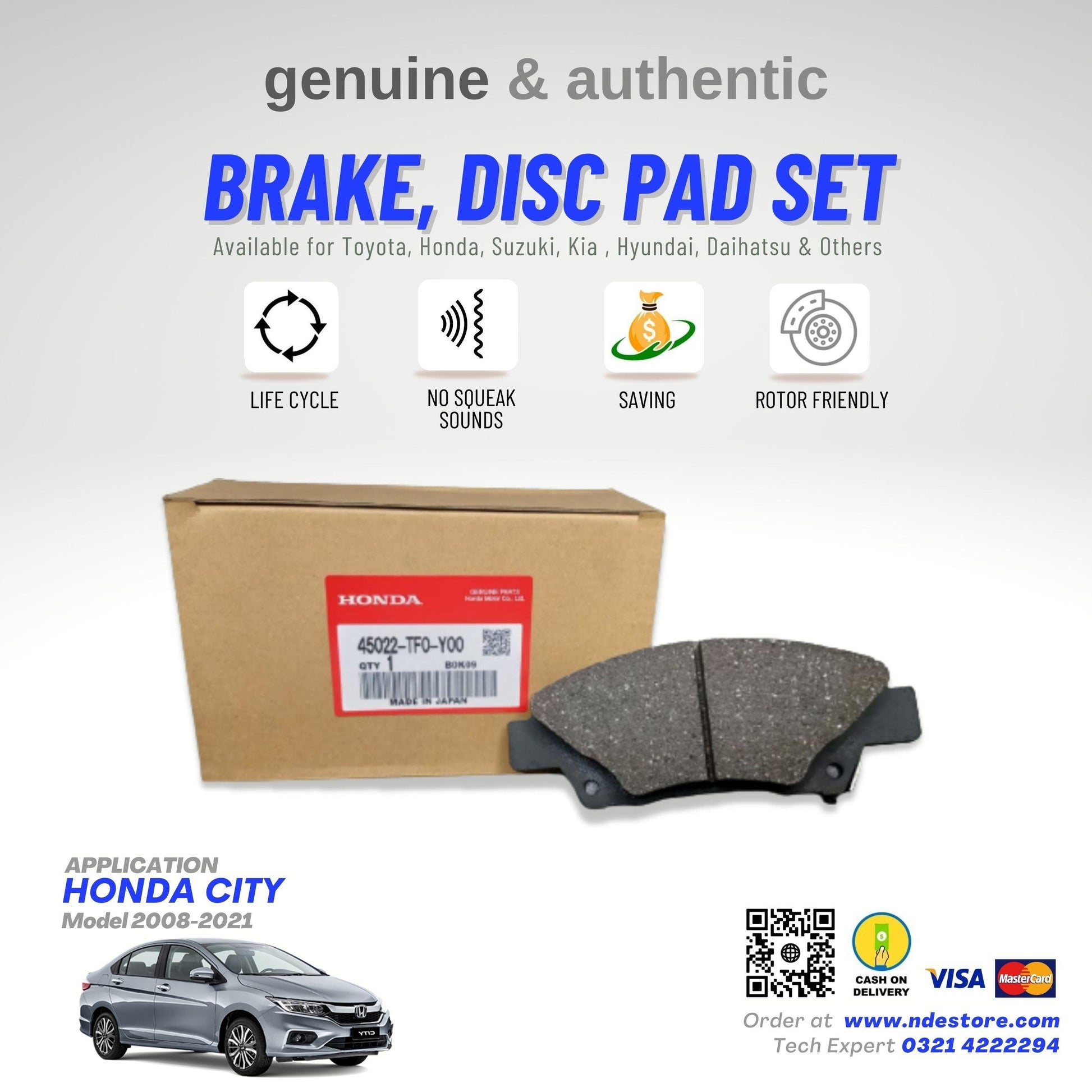 BRAKE, DISC PAD FRONT GENUINE FOR HONDA CITY (2008-2021) - ndestore.com