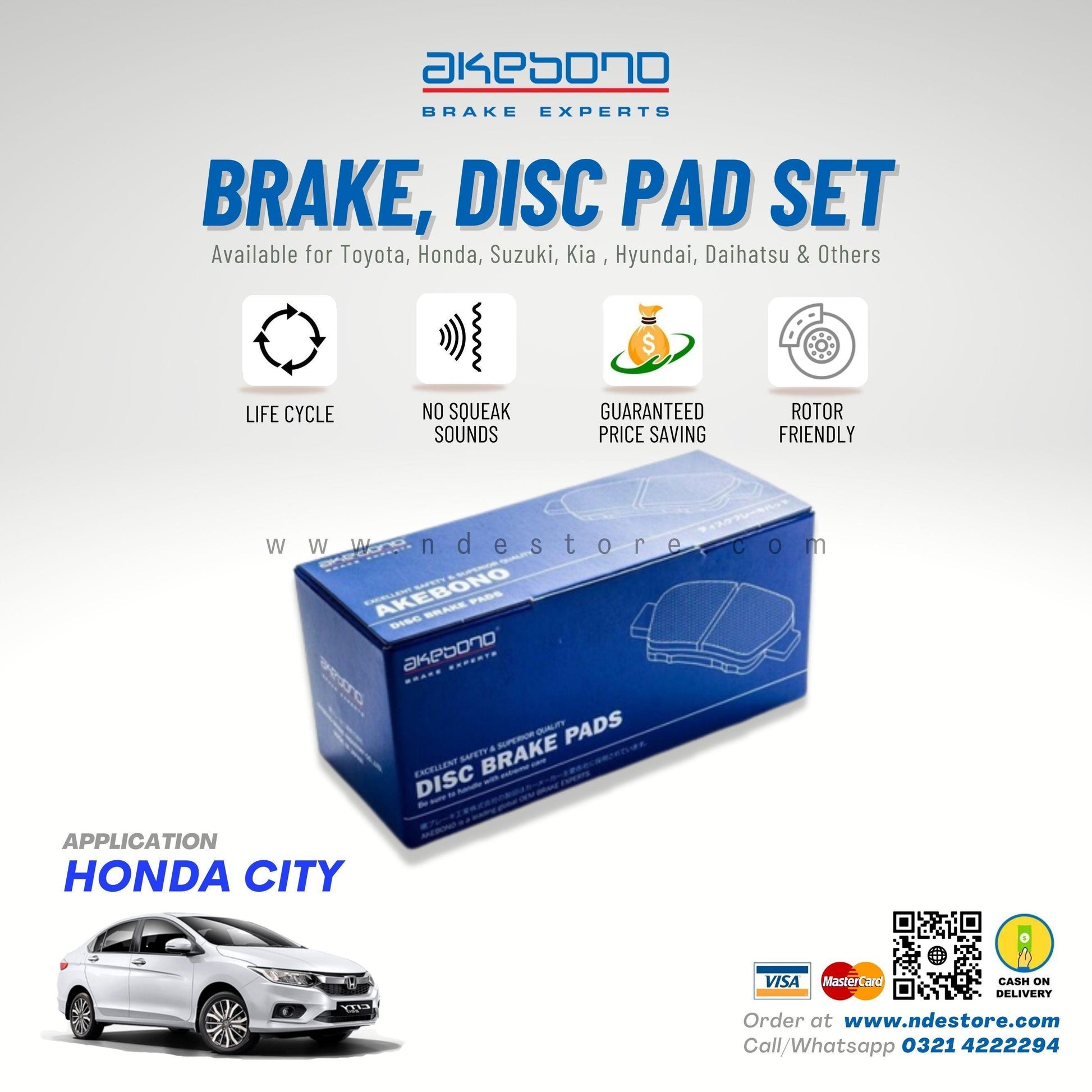 BRAKE, DISC PAD FRONT AKEBONO JAPAN FOR HONDA CITY (2008-2021) - ndestore.com