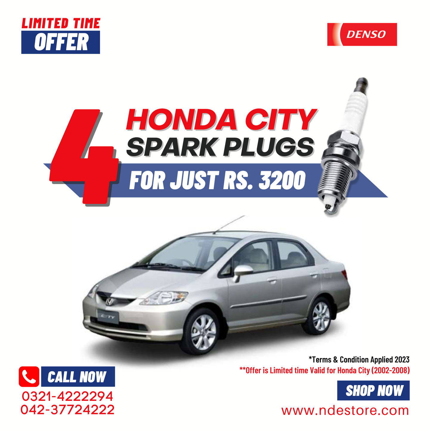 SPARK PLUG FOR HONDA CITY 1995-2008 (4 PIECES) - ndestore.com