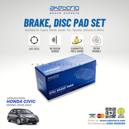 BRAKE, DISC PAD FRONT FOR HONDA CIVIC (2006-2012) - AKEBONO - ndestore.com