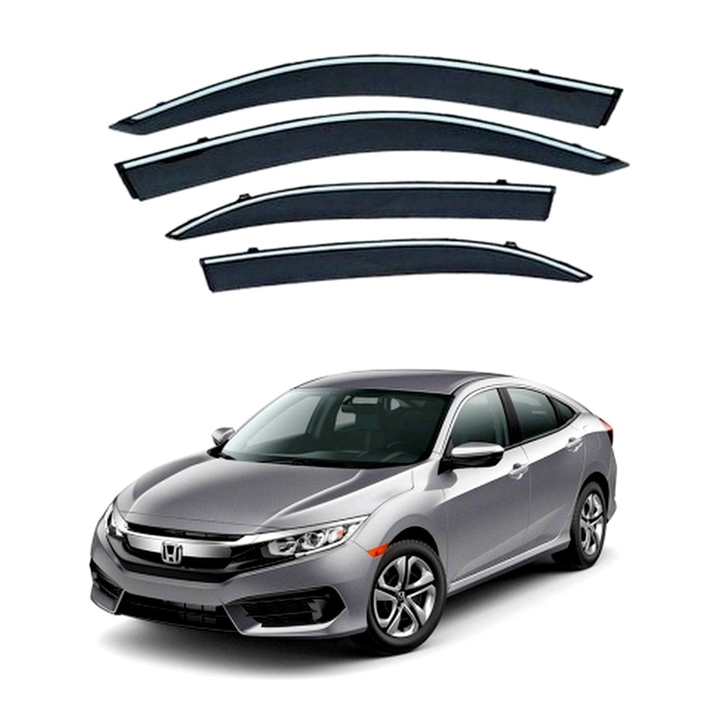 AIR PRESS BLACK TINTED DOOR WINDOW VISOR FOR HONDA CIVIC (2016-2021) - TXR - ndestore.com