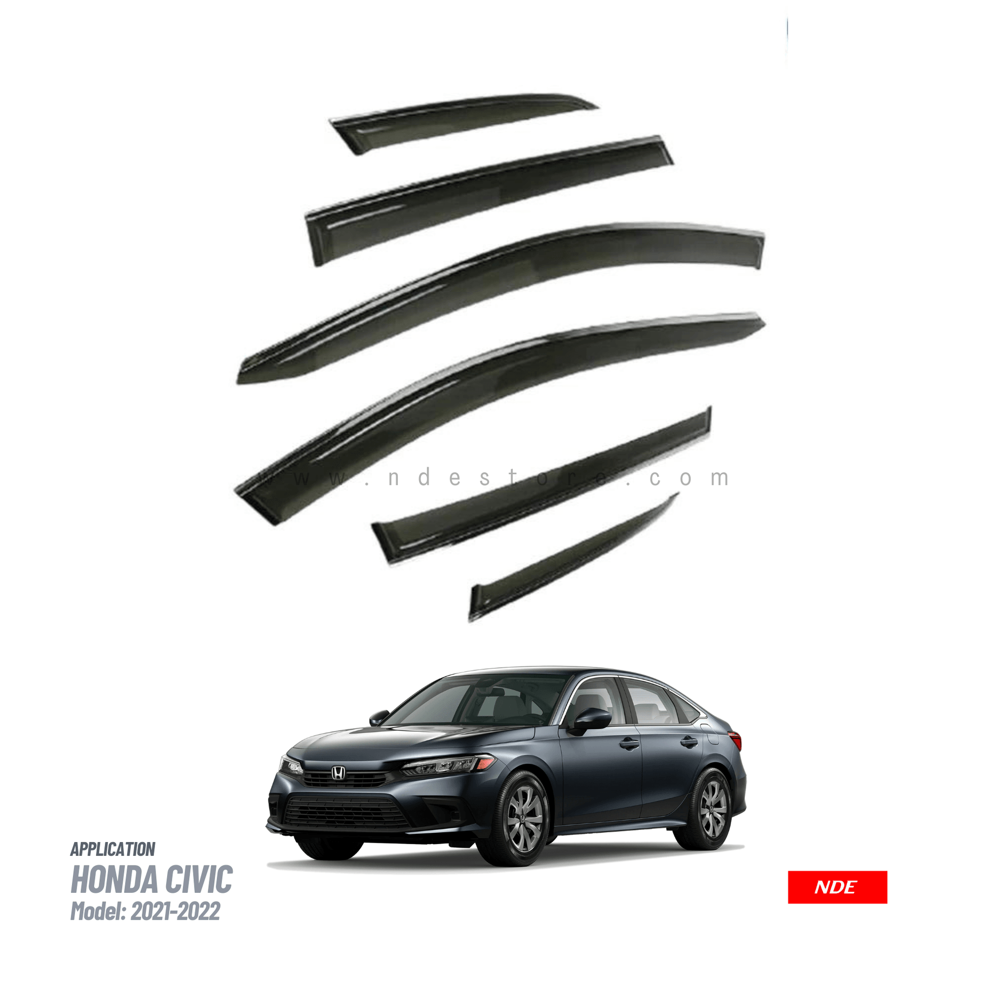 AIR PRESS BLACK TINTED DOOR WINDOW VISOR FOR HONDA CIVIC (2021-2024) - TXR - ndestore.com