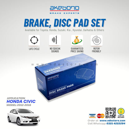 BRAKE, DISC PAD FRONT FOR HONDA CIVIC (2012-2016) - AKEBONO - ndestore.com