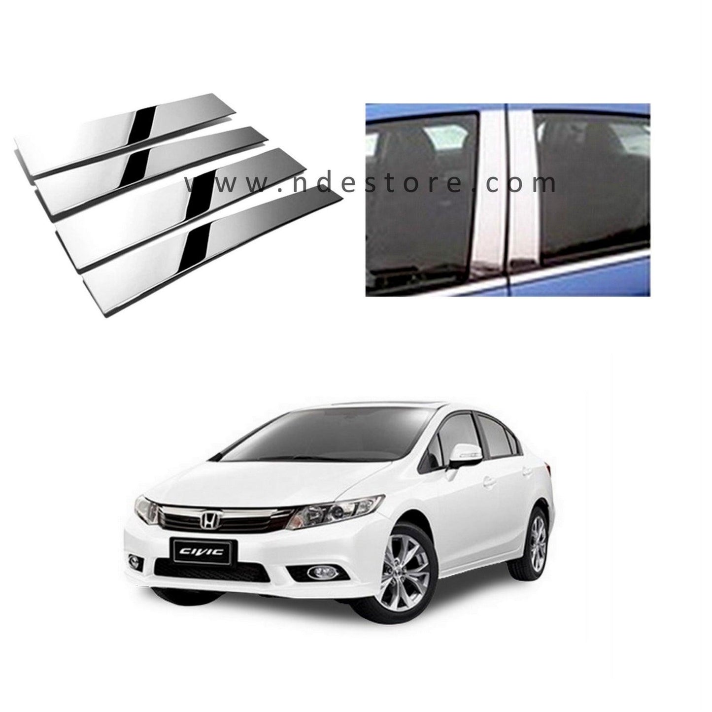 DOOR PILLAR CHROME TRIMS FOR HONDA CIVIC (2012-2016) - ndestore.com