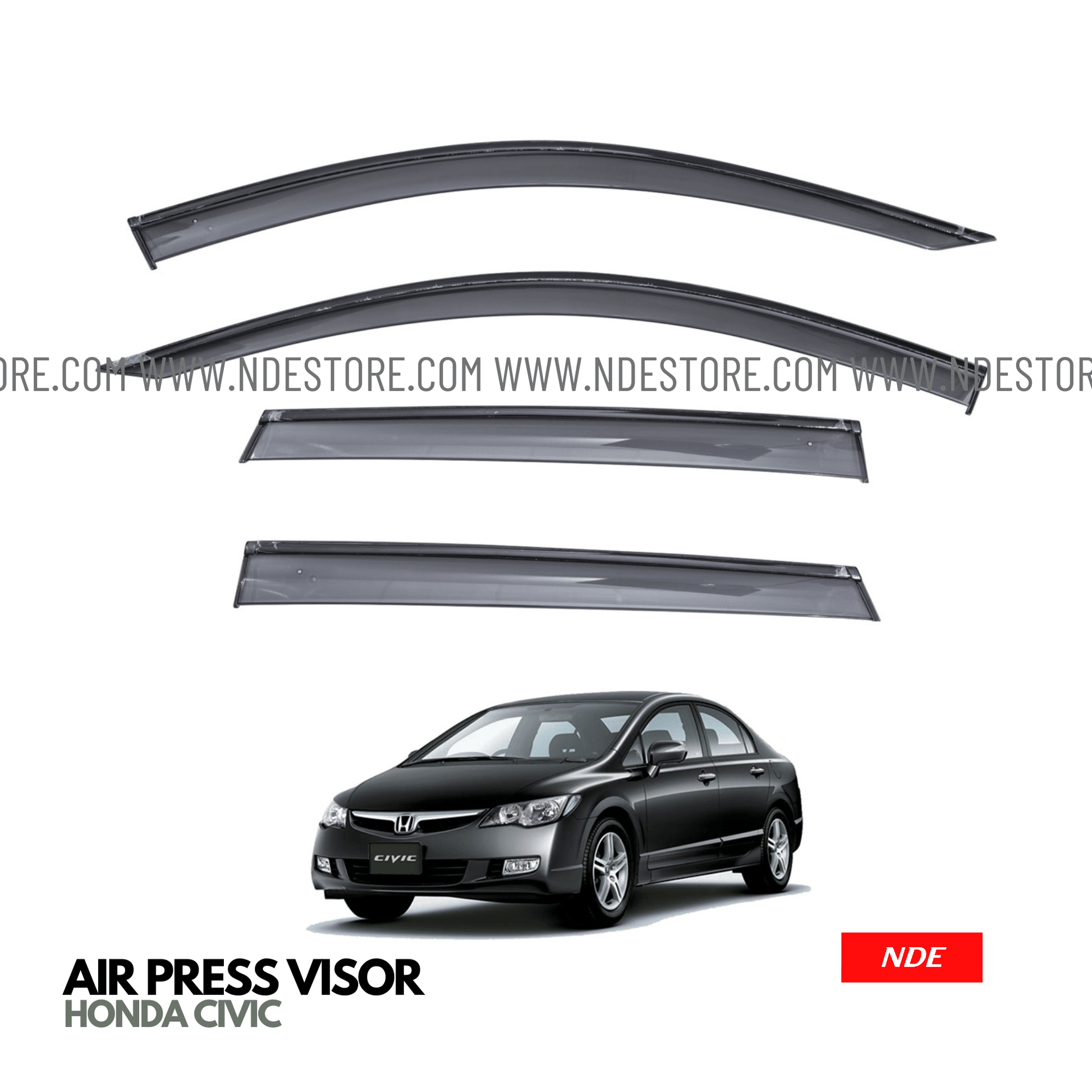 AIR PRESS BLACK TINTED DOOR WINDOW VISOR FOR HONDA CIVIC (2006-2012) - ndestore.com