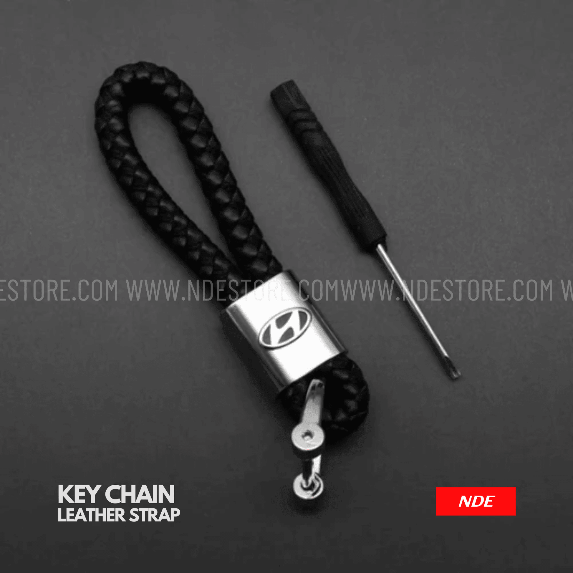 KEY CHAIN LEATHER STRAP WITH HYUNDAI LOGO - ndestore.com