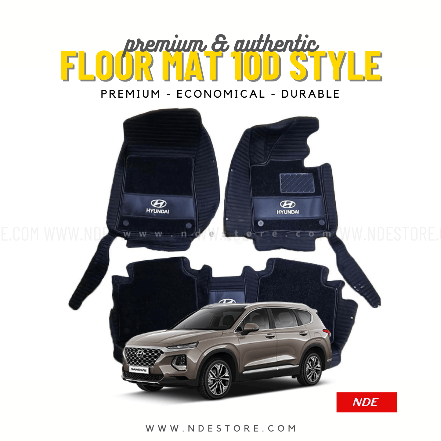 FLOOR MAT 10D WITH HYUNDAI LOGO FOR HYUNDAI SANTA FE - ndestore.com