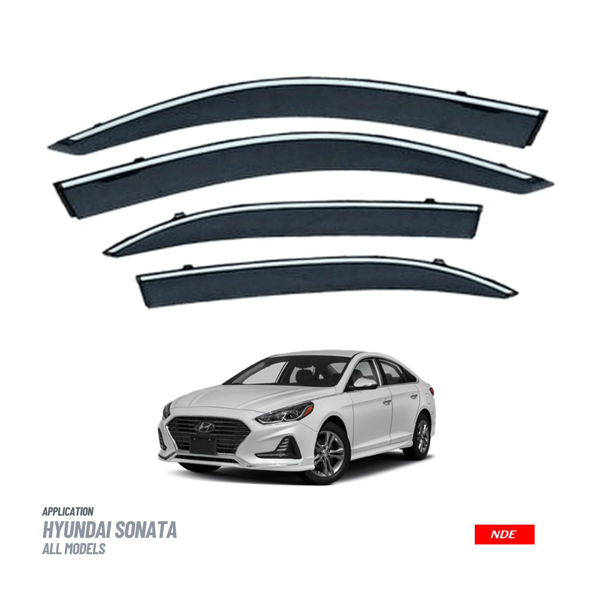 AIR PRESS BLACK TINTED DOOR WINDOW VISOR WITH CHROME FOR HYUNDAI SONATA - TXR - ndestore.com