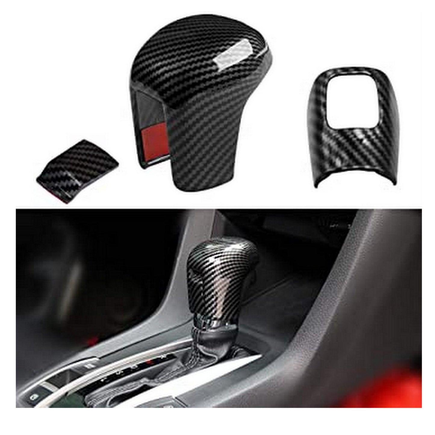 TRIM GEAR KNOB 3 PIECES COVER CARBON FIBER FOR HONDA CIVIC (2016-2020) - ndestore.com