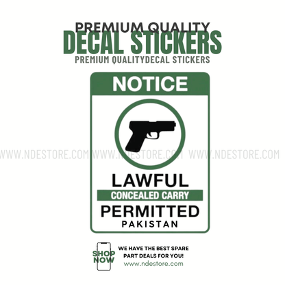 STICKER NOTICE LAWFUL CONCEALED CARRY PERMIT PAKISTAN