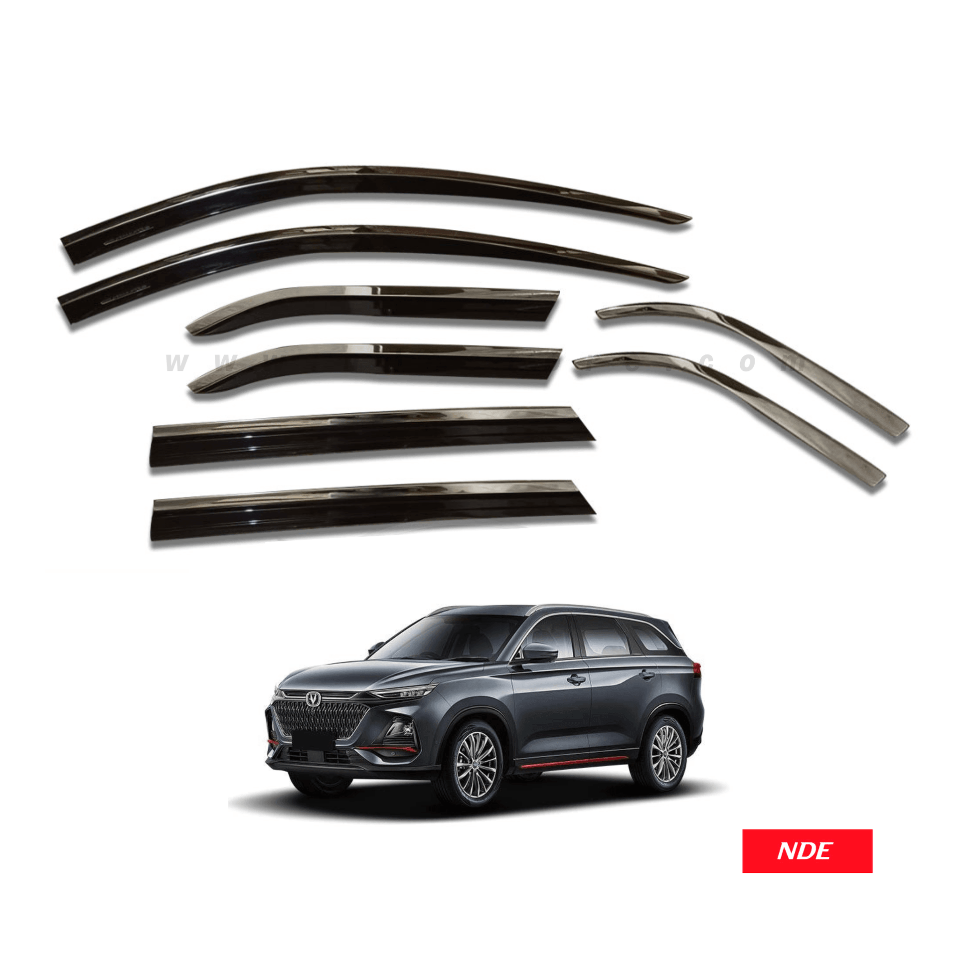 AIR PRESS BLACK TINTED DOOR WINDOW VISOR WITH CHORME FOR CHANGAN OSHAN X7 - TXR - ndestore.com