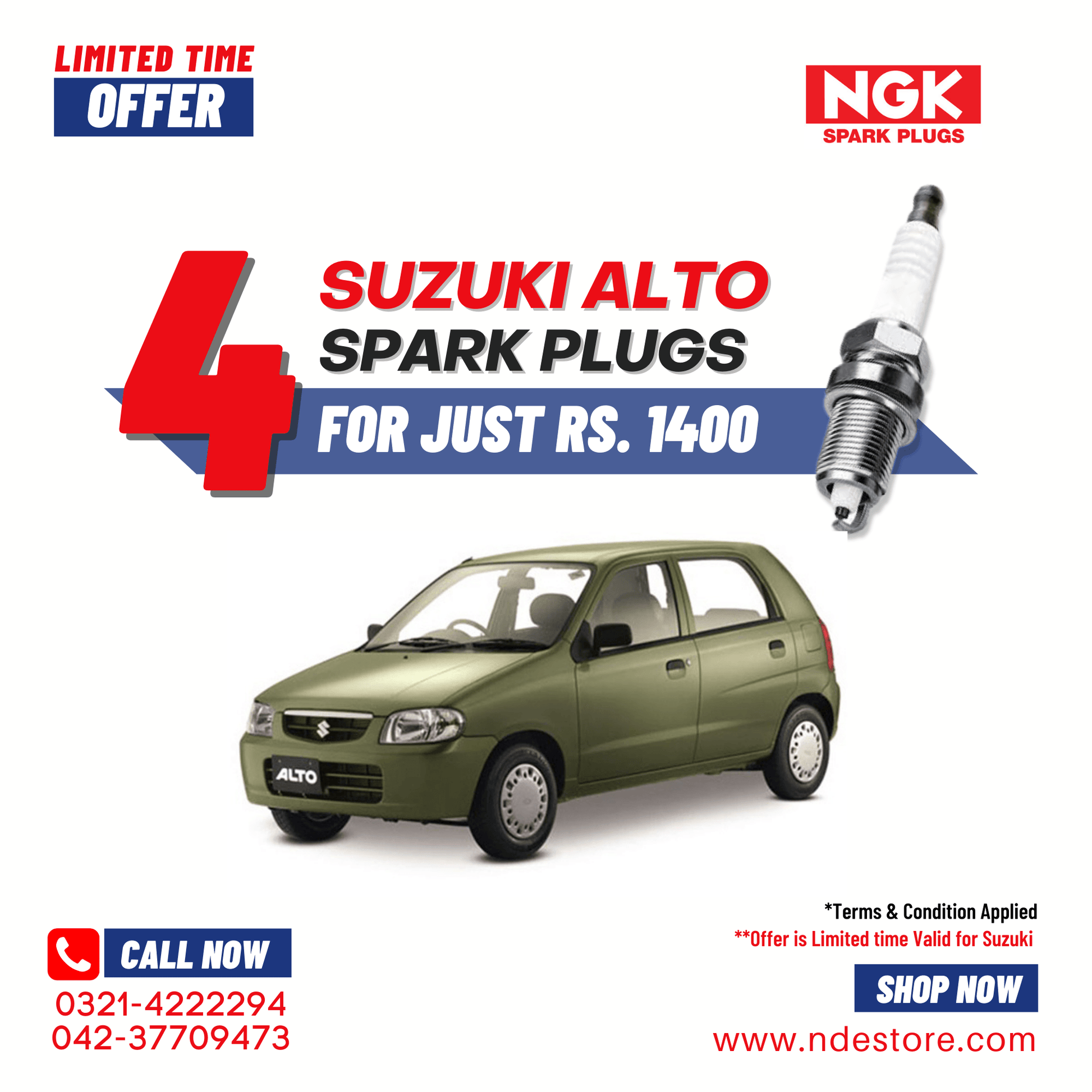 SPARK PLUG NGK FOR SUZUKI ALTO 4 PIECES (OLD MODEL) - ndestore.com