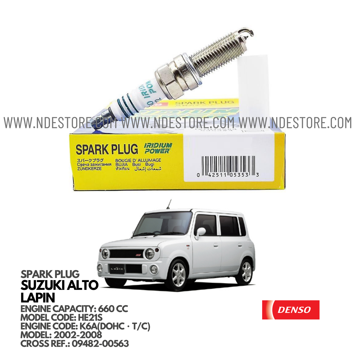 SPARK PLUG IRIDIUM FOR SUZUKI ALTO LAPIN HE21S (2002-2008) - ndestore.com