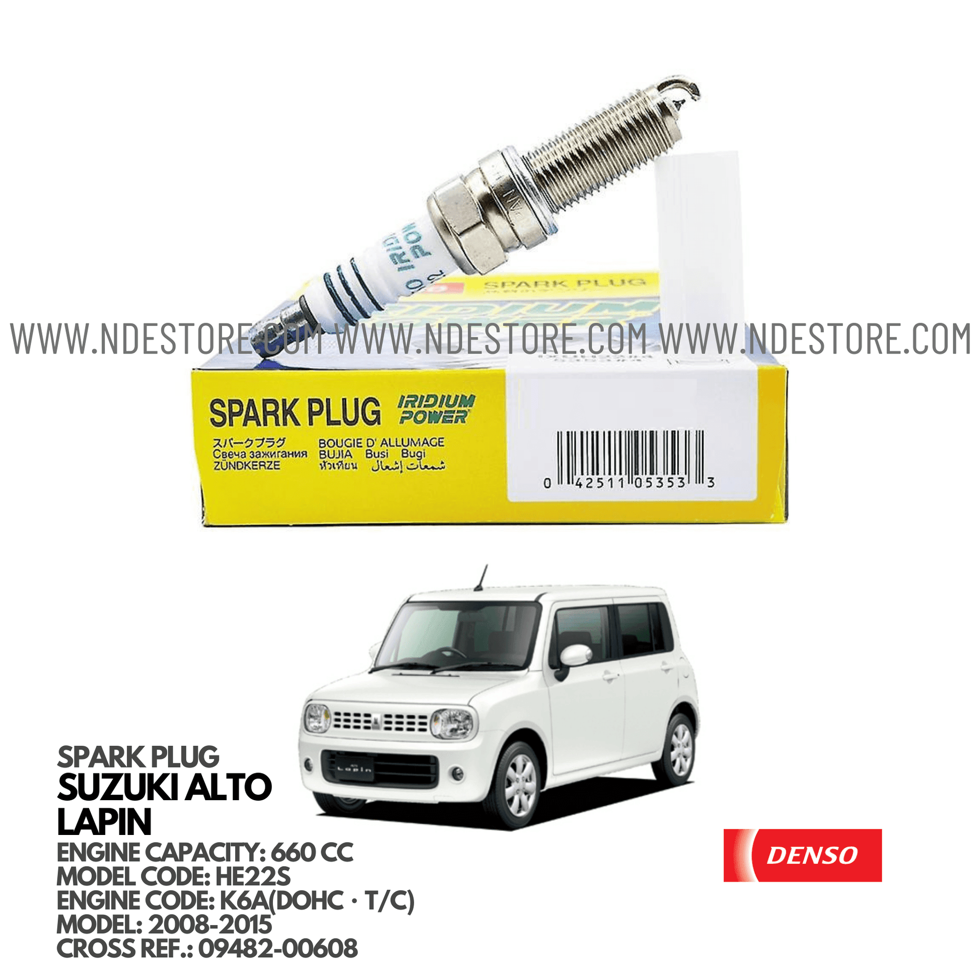 SPARK PLUG IRIDIUM FOR TURBO SUZUKI ALTO LAPIN HE22S (2008-2015) - ndestore.com