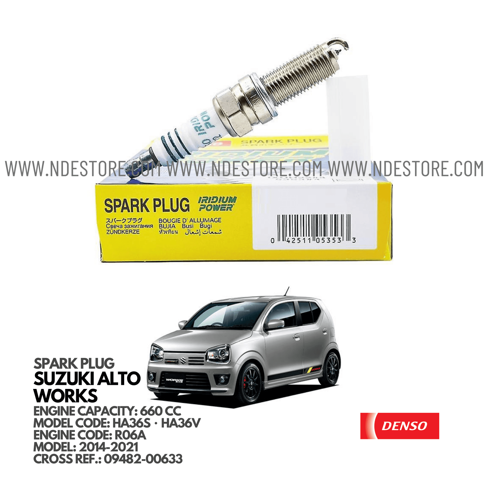 SPARK PLUG IRIDIUM FOR SUZUKI ALTO WORKS HA36 (2014-2021) - ndestore.com