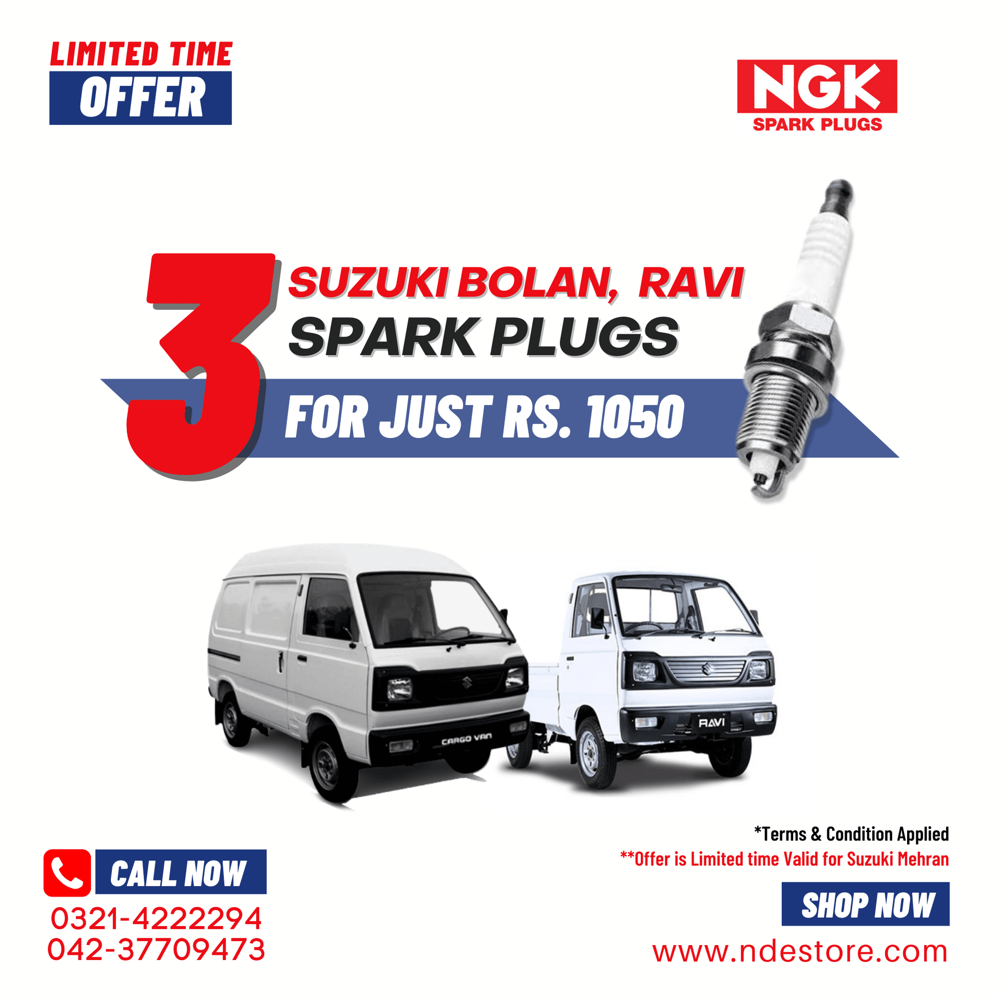 SPARK PLUG NGK FOR SUZUKI BOLAN / RAVI / VAN (3 PIECES) - ndestore.com