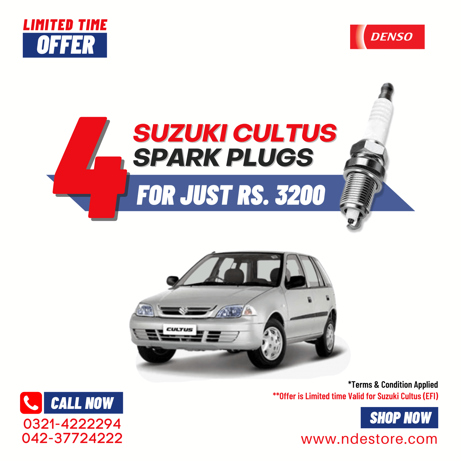 SPARK PLUG DENS0 FOR SUZUKI CULTUS EFI (4 PIECES) - ndestore.com