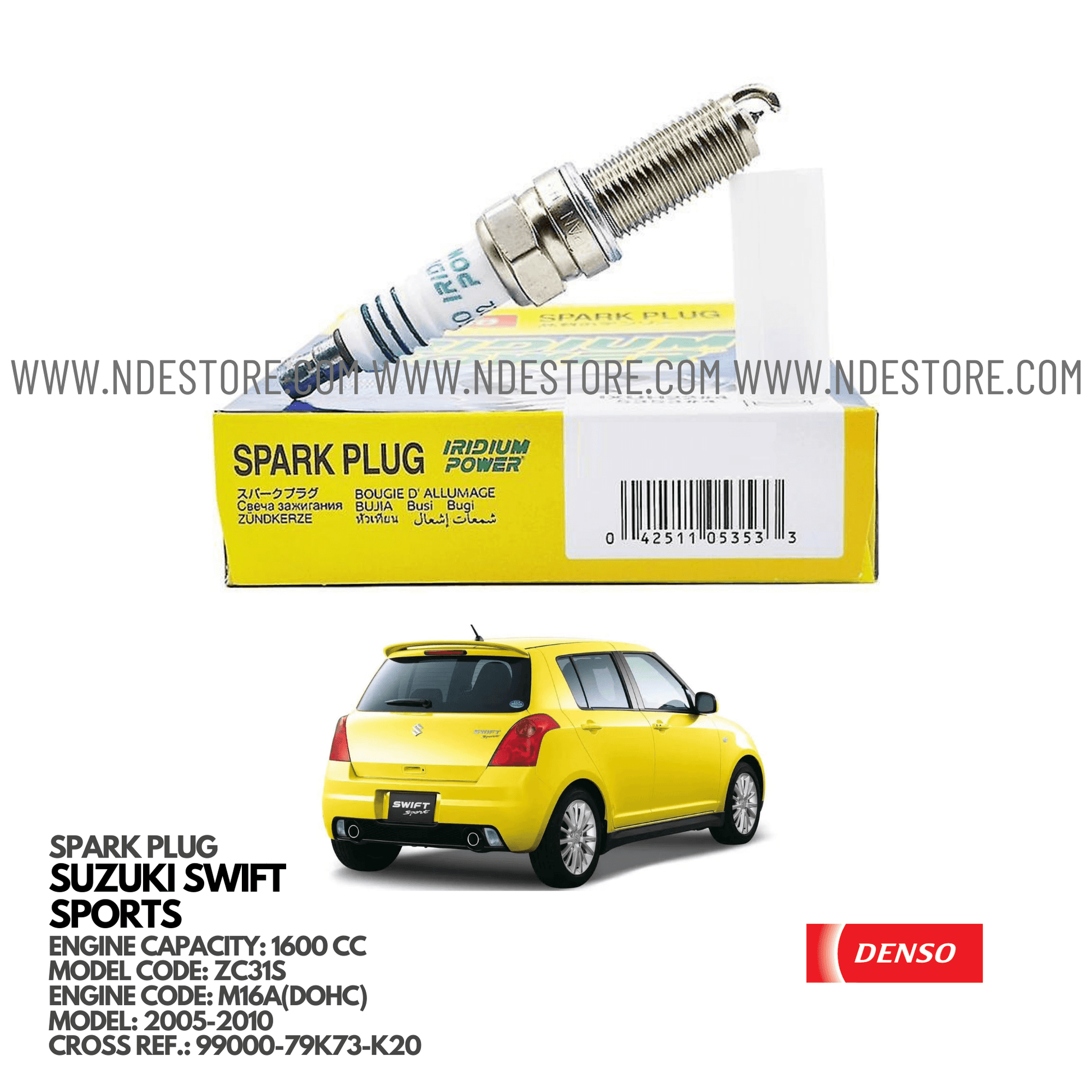 SPARK PLUG FOR SUZUKI SWIFT SPORTS 1600CC (2005-2010) - ndestore.com