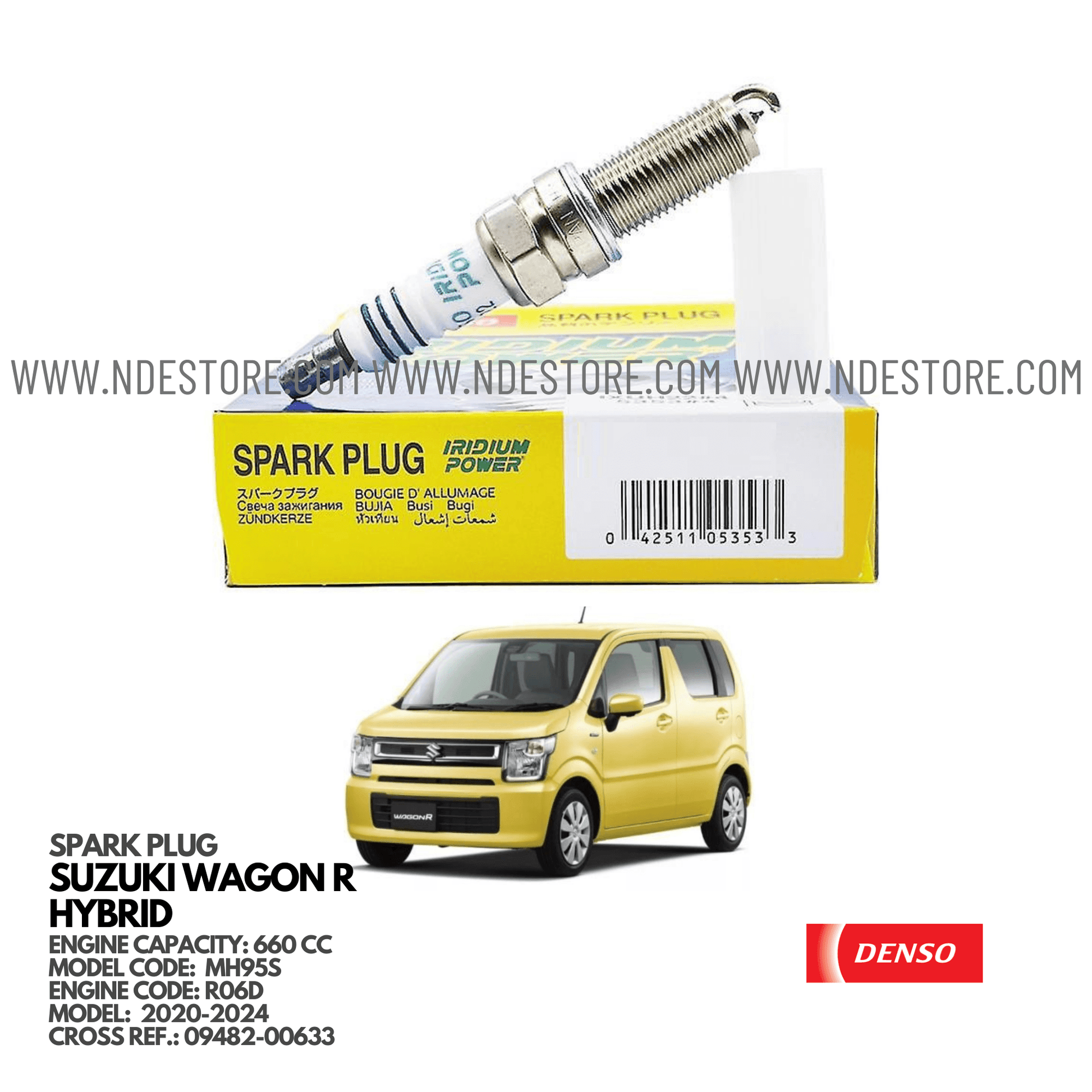 SPARK PLUG IRIDIUM FOR SUZUKI WAGON R HYBRID MH55S (2017-2020) - ndestore.com