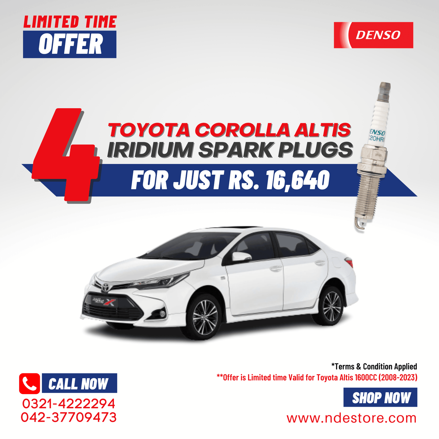 SPARK PLUG DENSO IRIDIUM FOR TOYOTA COROLLA ALTIS 1800CC (4 PIECES) - ndestore.com