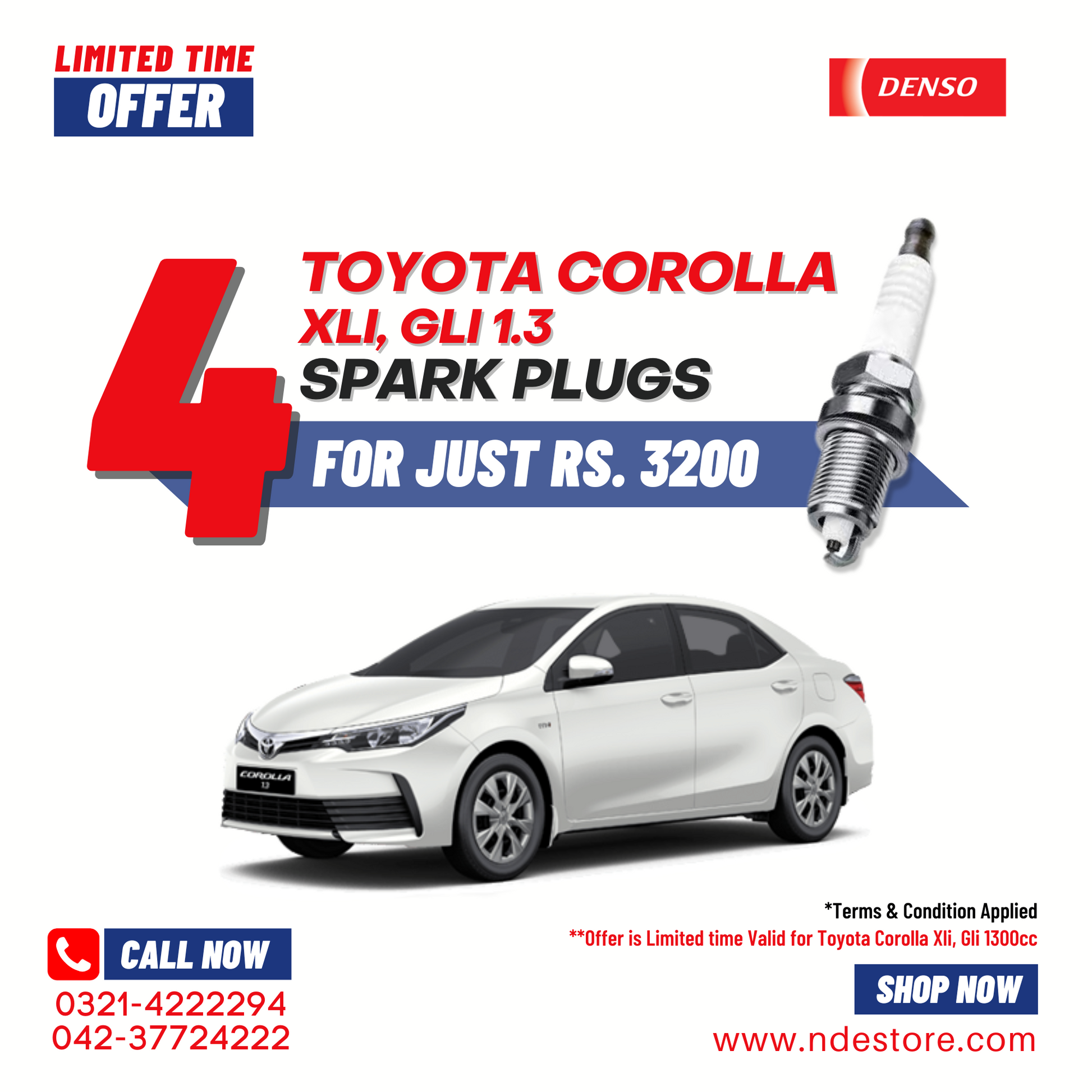 SPARK PLUG DENSO FOR TOYOTA COROLLA XLI/GLI (4 PIECES) - ndestore.com