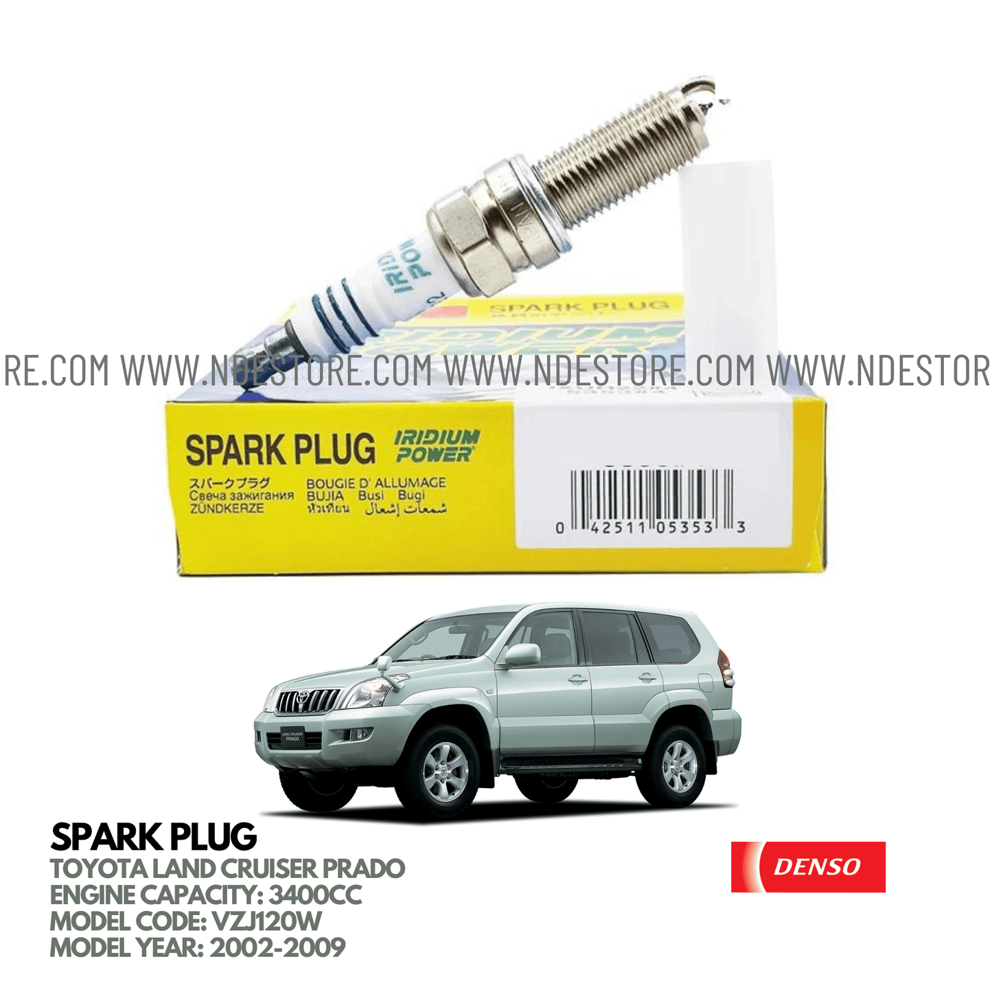 SPARK PLUG DENSO FOR TOYOTA LAND CRUISER PRADO 3400CC (2002-2009) - ndestore.com