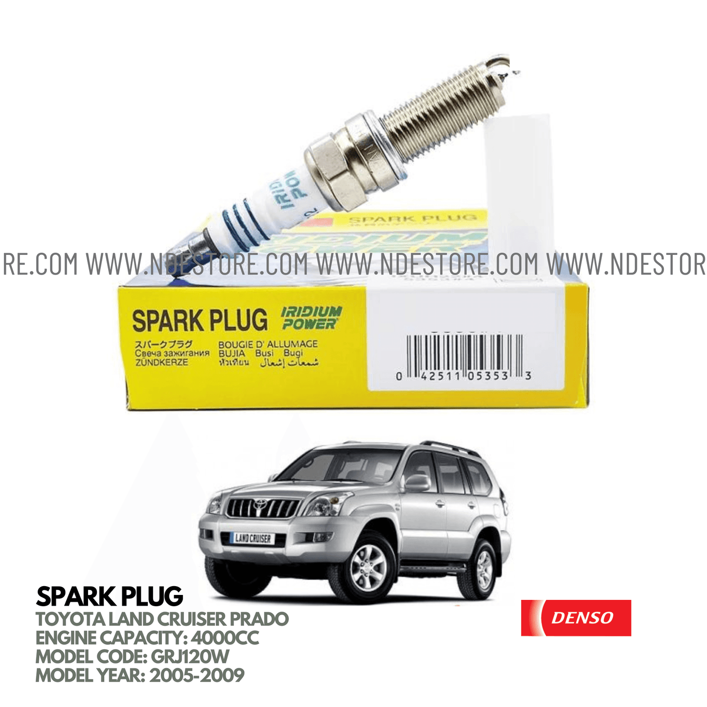 SPARK PLUG DENSO FOR TOYOTA LAND CRUISER PRADO 4000CC (2009-2013) - ndestore.com