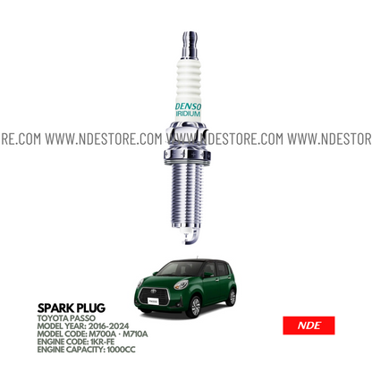 SPARK PLUG DENSO IRIDIUM FOR TOYOTA PASSO 1000CC (2016-2024)