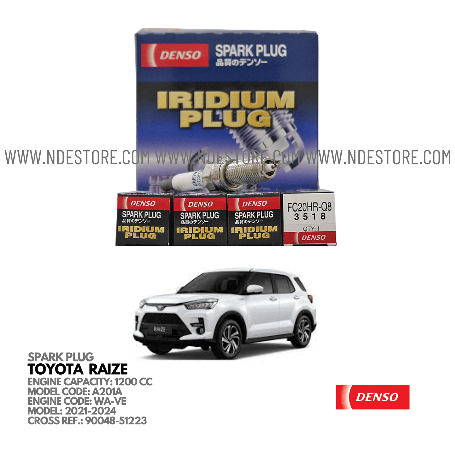 SPARK PLUG IRIDIUM FOR TOYOTA RAIZE 1200CC (2021-2024) - ndestore.com