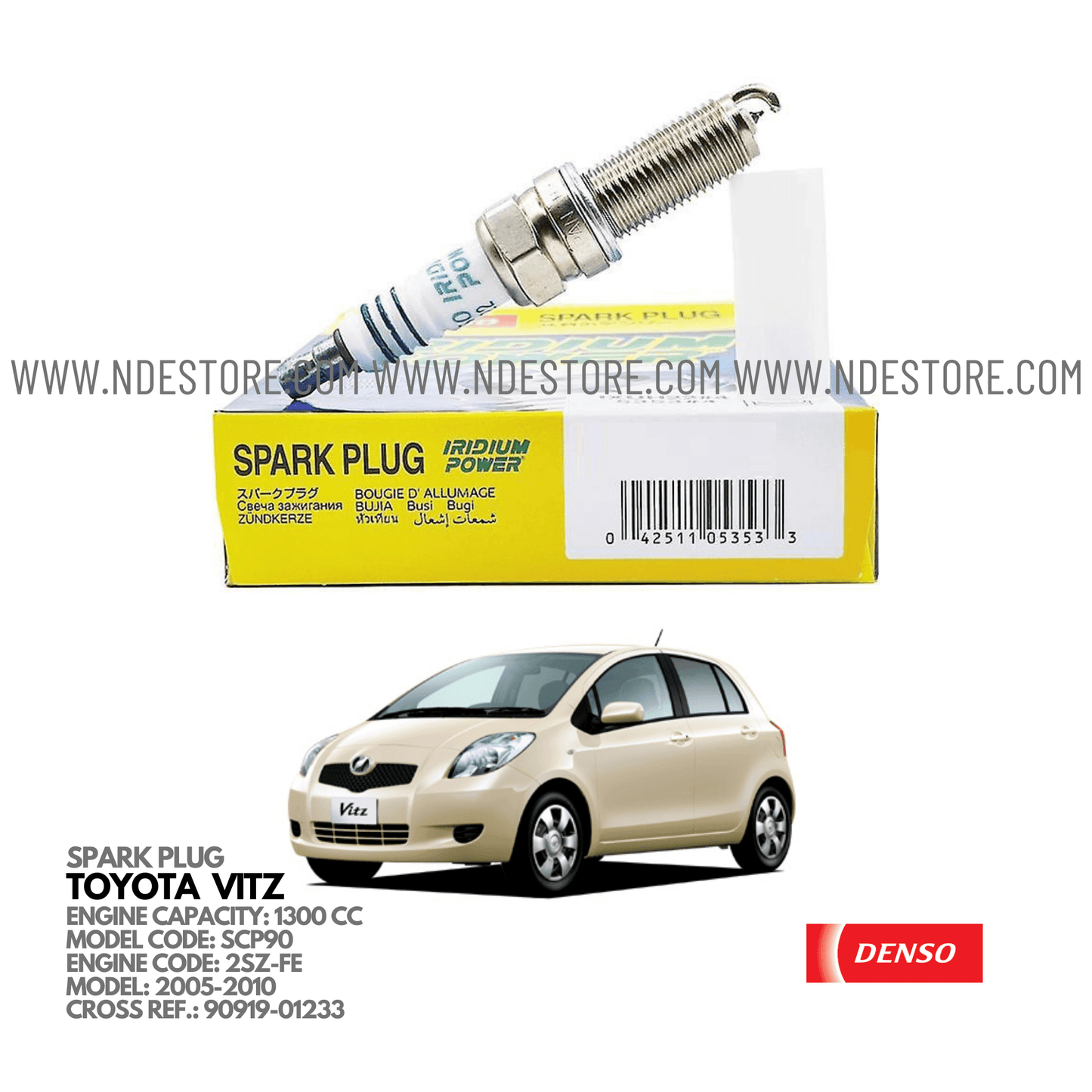 SPARK PLUG DENSO FOR TOYOTA VITZ (1300CC, 2005-2010) - ndestore.com