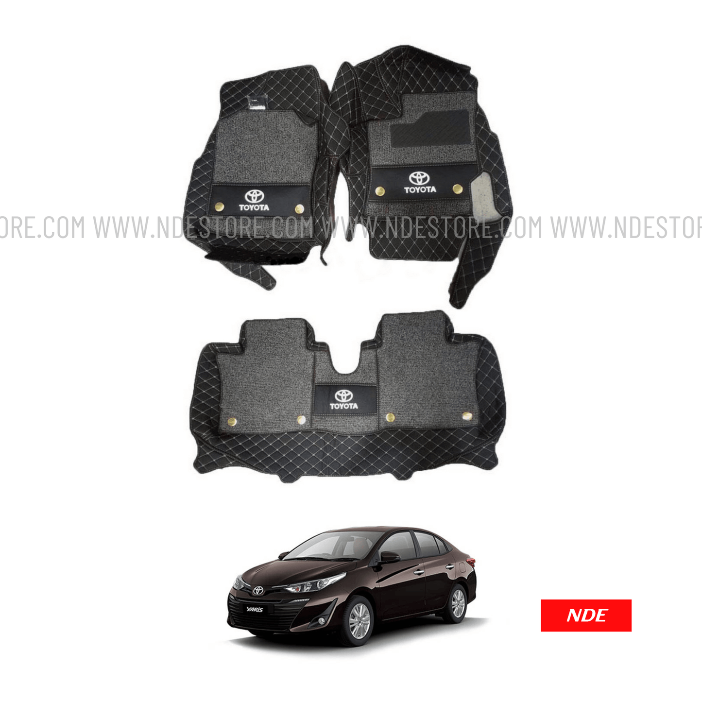 FLOOR MAT 10D BLACK WITH TOYOTA LOGO FOR TOYOTA YARIS - ndestore.com