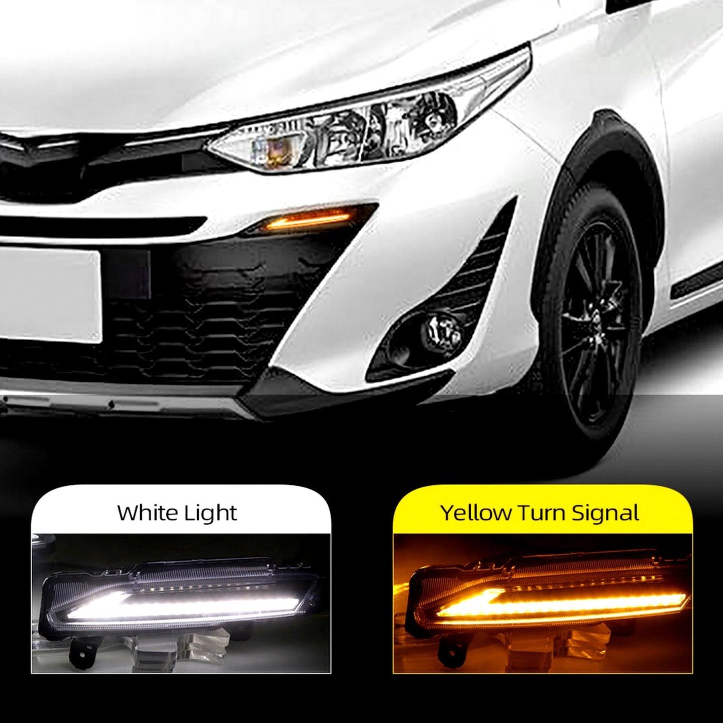 LIGHT TURN SIGNAL, DAY LIGHT DRL FIXED ON FRONT BUMPER FOR TOYOTA YARIS - ndestore.com